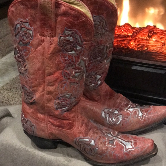 Corral Boots Ant Saddle-Red Rose and Cross R2460 - Picture 6 of 9